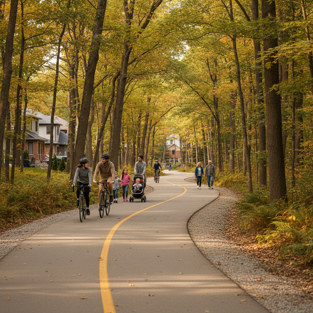 A renewed waterfront park in a small Ontario town with boardwalk and native plantings