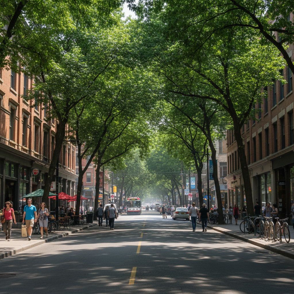 Shade trees lining a residential street in Ontario during summer